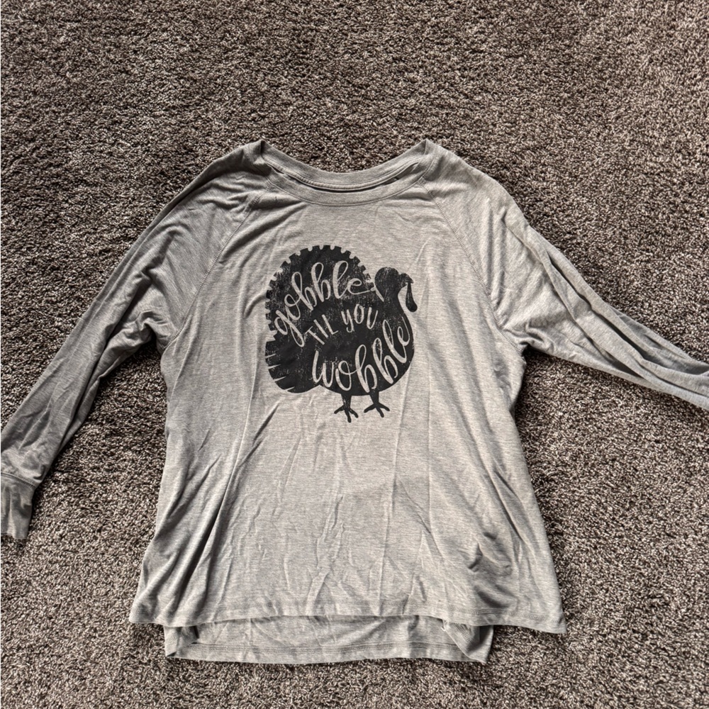 State of Mind Gray Long Sleeve Top with Turkey Design
